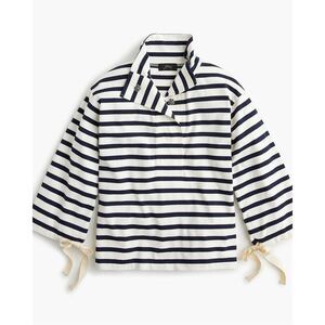 J. Crew Striped Snap-neck knit popover top navy white bow sleeve Size S
